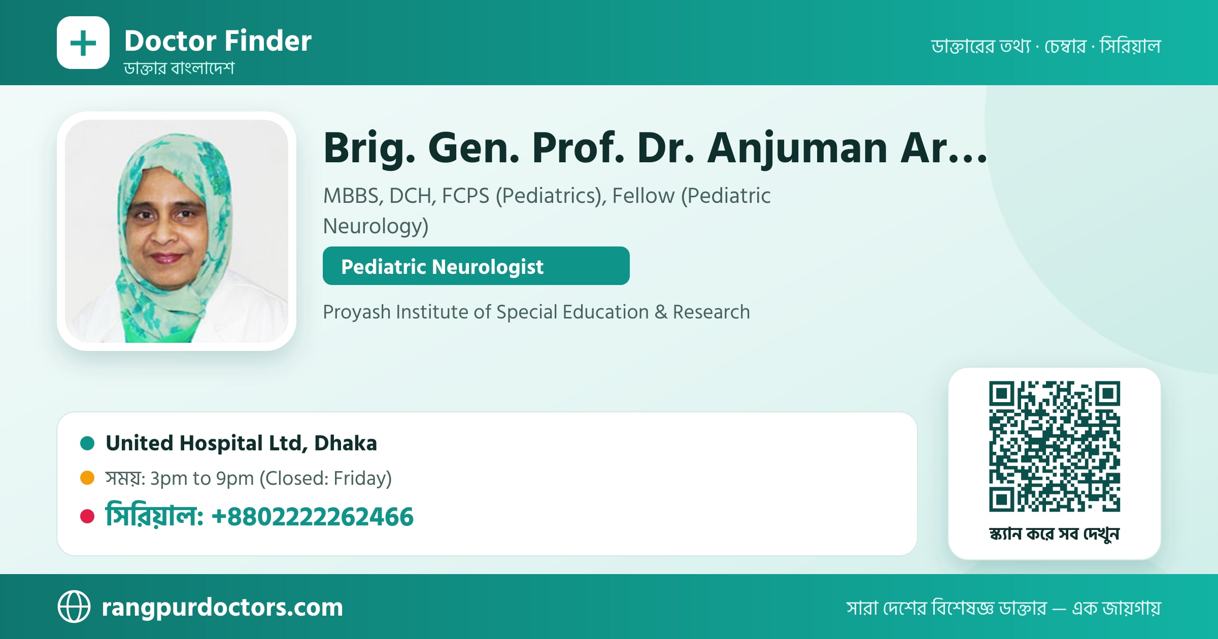 Brig. Gen. Prof. Dr. Anjuman Ara Beauty — share card