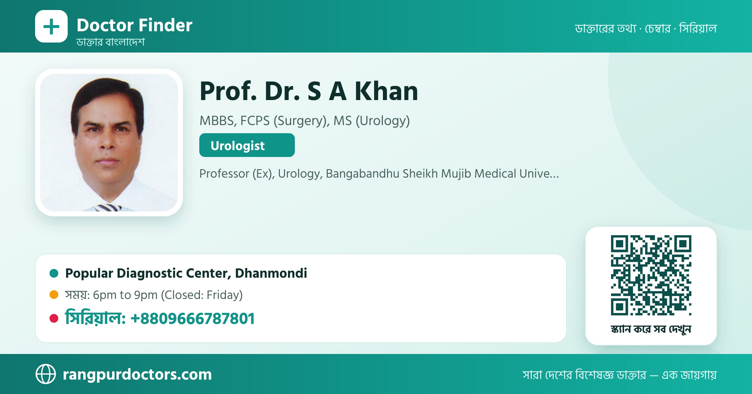 Prof. Dr. S A Khan — share card